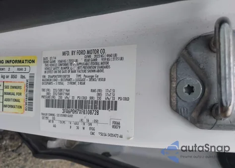 2015 Ford Fusion Se z USA, uszkodzony, nr VIN 3FA6P0H7XFR108728